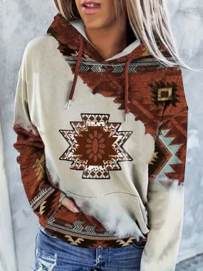 Alida - Lssiger Langarm-Kapuzenpullover mit aztekischem Kordelzug
