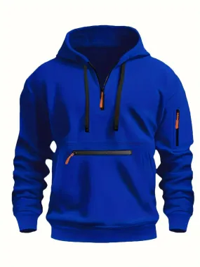 Kapuzenpullover mit halbem Reiverschluss, trendiger Pullover aus Polyestermischung für alltglichen Komfort